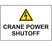 Warning Sign: Crane Power Shutoff, Tin Sign Vintage Metal Wall Decor, marks crane power shutoff points in construction zones 12x8 Inch