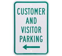 Warning Sign Customer and Visitor Parking with Left Arrow, Green on White Road Sign Business Sign 6X8 Inches Aluminum Metal Tin Sign
