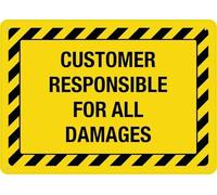 Warning Sign: Customer Responsible for All Damages, Premium Aluminum Yard Sign Sun-Proof Rust-Free, ideal for properties outlining liability 12x8 Inch