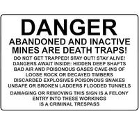 Warning Sign: Danger Abandoned and Inactive Mines, Tin Sign Vintage Metal Wall Decor, suitable for rural areas with old mines 12x8 Inch