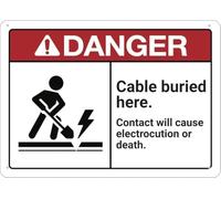 Warning Sign - Danger Cable Buried Here, Metal Aluminum Sign, Weather Resistant, Indoor Outdoor Use, Durable Metal Warning Sign, For Garage, Warehouse, 12X8 Inch