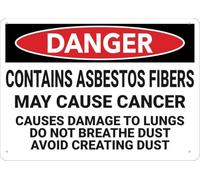 Warning Sign - Danger Contains Asbestos Fibers May Cause Cancer, Warning Tin Sign, For Home, Kitchen, Farm, Garden, Garage, Wall Decor, 12X8 Inch