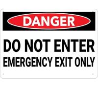 Warning Sign: Danger - Do Not Enter Emergency Exit Only, Outdoor Security Sign for Home, Business; Printed Aluminum, Durable 12x8 inch