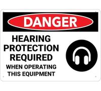 Warning Sign: Danger - Hearing Required Required When Operating Equipment, Aluminum Sign for House, Business; Ink Printed, Ideal for Workshops, Factories 12x8 inch