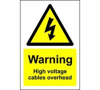 Warning sign Danger high voltage cables overhead Safety sign - 1.2mm Rigid plastic 300mm x 200mm