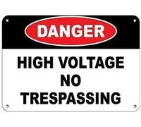 Warning Sign: Danger High Voltage No Trespassing, Durable Metal Sign for Garage Warehouse, alerts to high voltage 12x8 Inch