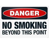 Warning Sign: Danger - No Smoking Beyond This Point, Retro Security Metal Caution Tin Sign; Vintage Style, Business Wall Decor, Home Art; Clear No Smoking Alert, Ideal for Shops 12x8 inch