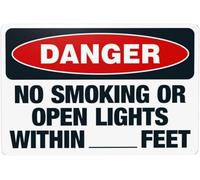 Warning Sign: Danger - No Smoking Or Open Lights Within Feet, Retro Security Metal Caution Tin Sign; Vintage Style, Business Wall Decor, Home Art 12x8 inch