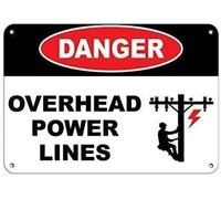 Warning Sign - Danger Overhead Power Lines, Caution Sign, Durable Metal Warning Sign, For Garage, Warehouse, Industrial Decor, 12X8 Inch