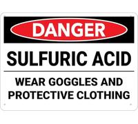 Warning Sign - Danger Sulfuric Acid Wear Goggles And Protective Clothing, Rust Free Aluminum Metal Sign, Durable Outdoor Use, For Home, 12X8 Inch