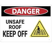 Warning Sign: Danger Unsafe Roof Keep Off, Printed Rust Free Aluminum Yard Sign, suitable for risky roofs 12x8 Inch