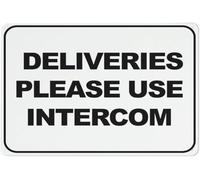 Warning Sign: Deliveries Please Use Intercom, Reflective Aluminum Sign for Homes, instructs use of intercom for deliveries 12x8 Inch