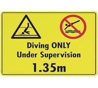 Warning Sign: Diving Only Under Supervision 1.3M, Tin Sign for Home Kitchen Farm Garden, suitable for pools and diving areas requiring supervision 12x8 Inch