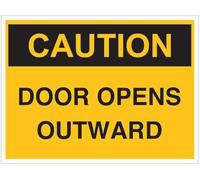 Warning Sign - Door Opens Outward Workplace, Metal Tin Sign, For Industrial, Commercial Areas, 12X8 Inch