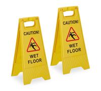 Relaxdays Warning Sign, 2X Set, Wet Floor, Caution, Foldable, Restaurants, Offices, Double Sided, Practical, Yellow, 59 x 29 x 23 cm