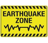 Warning Sign - Earthquake Zone, Aluminum Reflective Sign, Waterproof, 4 Pre-Drilled Holes, for Seismic Areas, 12x16 inch