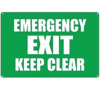 Warning Sign: Emergency Exit Keep Clear, Caution Aluminum Tin Sign, suitable for hospitals ensuring exit access 12x8 Inch