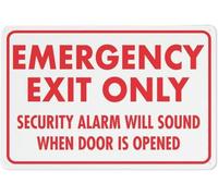 Warning Sign: Emergency Exit Only Security Alarm Will Sound When Door is Opened, ideal for outdoor exits with alarms 12x8 Inch
