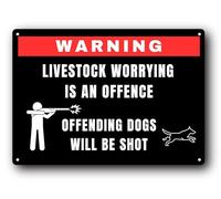 Warning Sign for Livestock Protection - UV Printed, Aluminium Composite, A4 Size, 4 Screw Holes, Weatherproof Outdoor Use, 297x210mm, Ideal for Farmers to Deter Dogs - Offending Dogs Will Be Shot