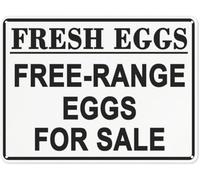 Warning Sign: Fresh Eggs Free Range Eggs for Sale, Aluminum security Tin Road Sign, ideal for farms markets roadside stands, essential indicator for egg sales 12x8 Inch