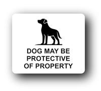 Warning sign indicating a potentially protective dog on the premises. Sign - 11.0x9.5cm Brushed Aluminium