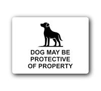 Warning sign indicating a potentially protective dog on the premises. Sign - 19.0x14.0cm Brushed Aluminium