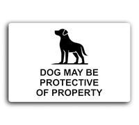 Warning sign indicating a potentially protective dog on the premises. Sign - 29.0x19.0cm Brushed Aluminium