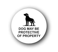 Warning sign indicating a potentially protective dog on the premises. Sign - 9.5x9.5cm Brushed Aluminium