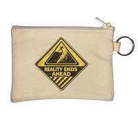 Warning Sign Indicating Reality Ends Ahead Key Chain Coin Purse Beige