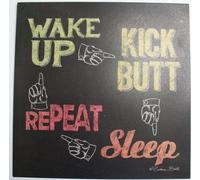 Warning Sign Iron Tin Metal Sign Home Kitchen Wake up Kick butt Sleep Repeat man cave sports Metal Tin Sign Square Sign 12x12 inches