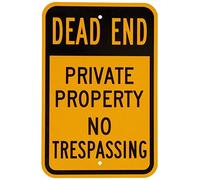Warning Sign Legend Dead End - Private Property No Trespassing, Black on Yellow Business Aluminum Metal Tin Signs 8"x12"