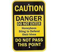 Warning Sign Legend Honeybees Sting to Defend Their Hives, Black on Yellow Sign Business Sign Aluminum Metal Tin Sign_12"x16"