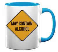 Warning Sign May Contain Alcohol Ceramic Tea Coffee Mug Light Blue