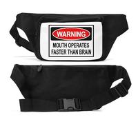 Warning Sign Mouth Operates Faster Than Brain Unisex Waist Bag Black