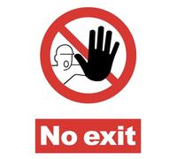 Warning Sign No Exit Wayfinder Signage Health & Safety Sign Self Adhesive Sticker A4 297mm x 210mm**
