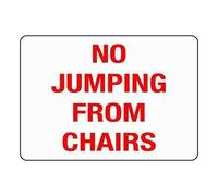 Warning Sign No Jumping from Chairs Red On White Business 12X8 Inches Aluminum Metal Tin