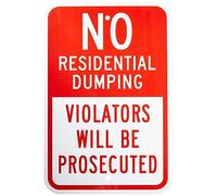 Warning Sign No Residential Dumping Violators Prosecuted, Red on White Sign Business Sign Aluminum Metal Tin Sign_8"x12"