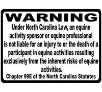 Warning sign north carolina equine liability law sign, inform patrons at your horse riding facility of your company's rules sign business sign aluminum metal tin sign 8×12 INCH