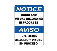 Warning Sign Notice Audio and Visual Recording in Progress Sign Business Aluminum Metal Tin 8"x12"