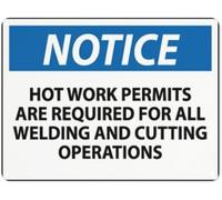 Warning Sign: Notice Hot Work Permits Required, Aluminum security Tin Road Sign, ideal for welding areas construction sites, critical permit requirement reminder 12x8 Inch