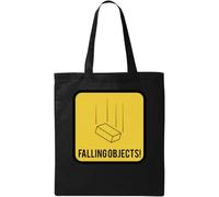 Warning Sign Parody Falling Objects Brick Logo Natural Ecological Cotton Tote Bag Black