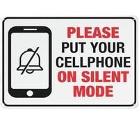 Warning Sign: Please Put Your Cellphone On Silent Mode, Rustproof Aluminum Multicolor Sign for Offices Libraries, suitable for quiet zones 12x8 Inch