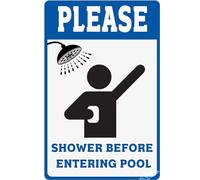 Warning sign,pool rules sign,please shower before entering pool - metal swimming pool signs pool safety sign metal aluminum sign 8×12 INCH