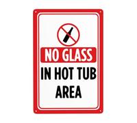 Warning Sign,Pool Rules Sign,Pool Safety Sign No Glass In Hot Tub Area Red Black Print Pool Rules Swimming Outdoor Caution Notice Metal Sign 8"X12"