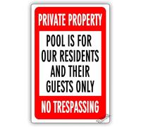 Warning sign,pool rules sign,private property pool is for our residents their guests only no trespassing pool sign pool safety sign metal aluminum sign 8×12 INCH
