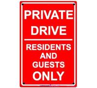 Warning sign private drive residents and guests only caution alert wall art outdoor indoor new aluminum metal tin sign 8×12 INCH