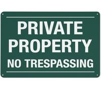 Warning Sign - Private Property No Trespassing Green, Aluminum Rust-Proof Security Sign, for Private Lands, Outdoor Use, 12x8 inch