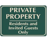 Warning Sign - Private Property Residents And Invited Guests Only, Aluminum Rust-Proof Security Sign, for Private Residences, 12x8 inch
