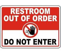 Warning Sign: Restroom Out of Order, Vintage Metal Wall Decor, informs of restroom status 12x8 Inch