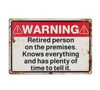 Warning Sign, Retired Person on Premises, 30 x 20 cm, Red and Black